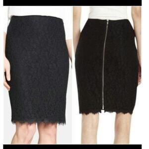 Diane Von Furstenberg black lace & silk pencil skirt with double zipper. Size 4